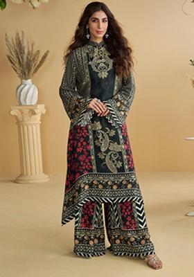 Black Printed Crepe Kurta Set