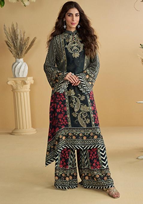 Black Printed Crepe Kurta Set