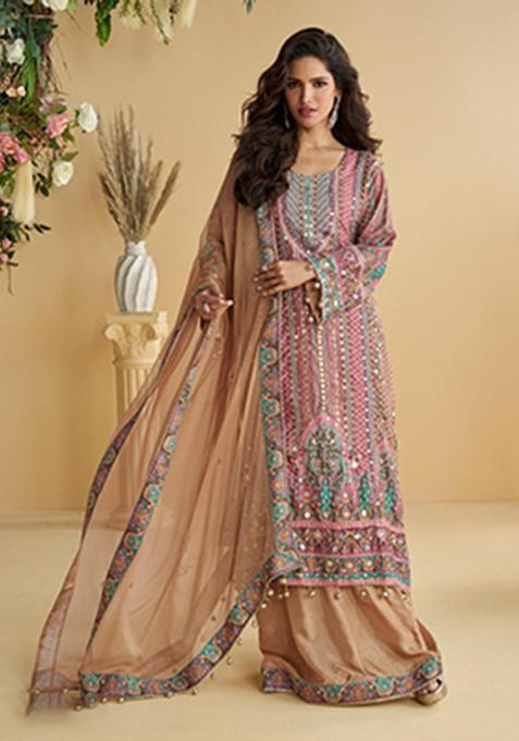 Pink Printed Crepe Kurta Set