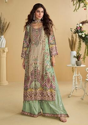 Green Printed Crepe Kurta Set