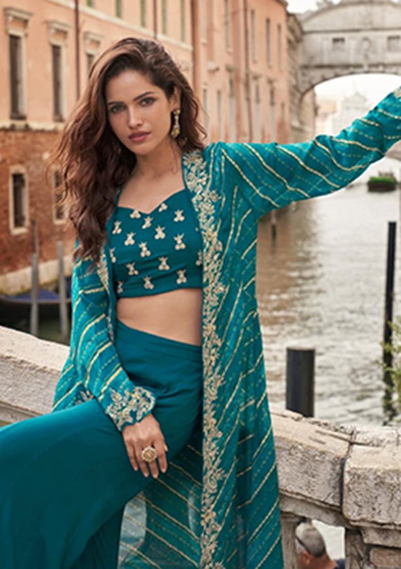 Emerald Embroidery Silk Kurta Set - Indya