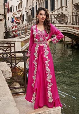 Magenta Embroidery Silk Kurta Set