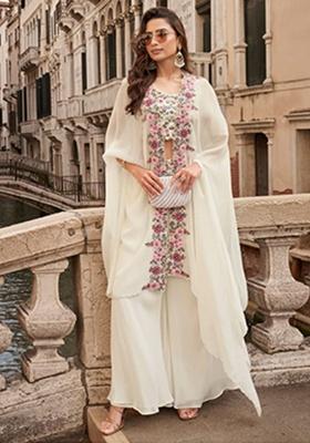 White Embroidery Silk Kurta Set