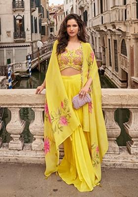 Yellow Embroidery Silk Kurta Set