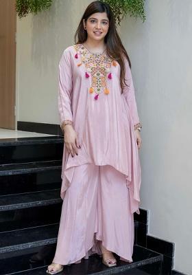 Pink Embroidery Crepe Kurta Set