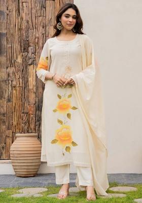 Cream Thread Work Viscose Kurta Set