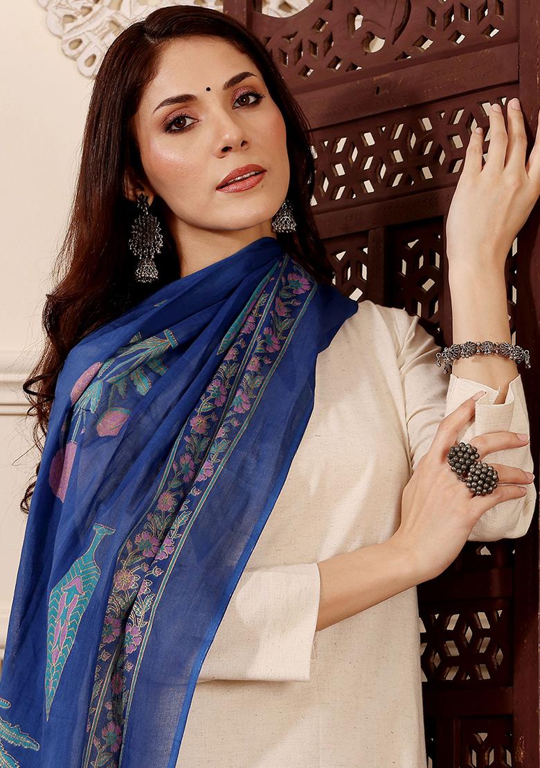 Cream Plain Silk Kurta Set - Indya