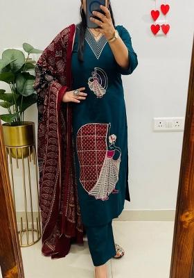 Blue Embroidery Cotton Kurta Set