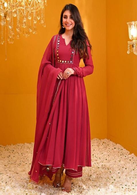 Pink Embroidery Rayon Kurta Set
