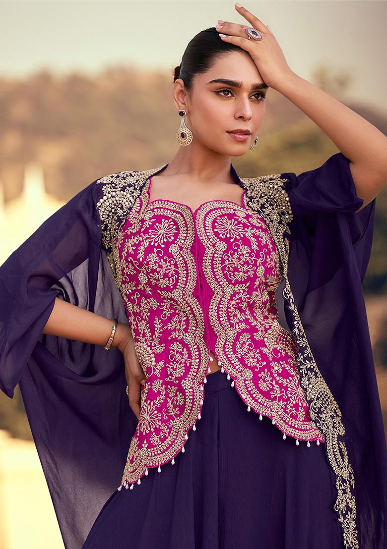 Pink Embroidery Chinon Kurta Set - Indya