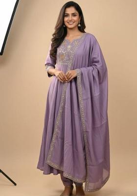 Lavender Embroidery Silk Kurta Set