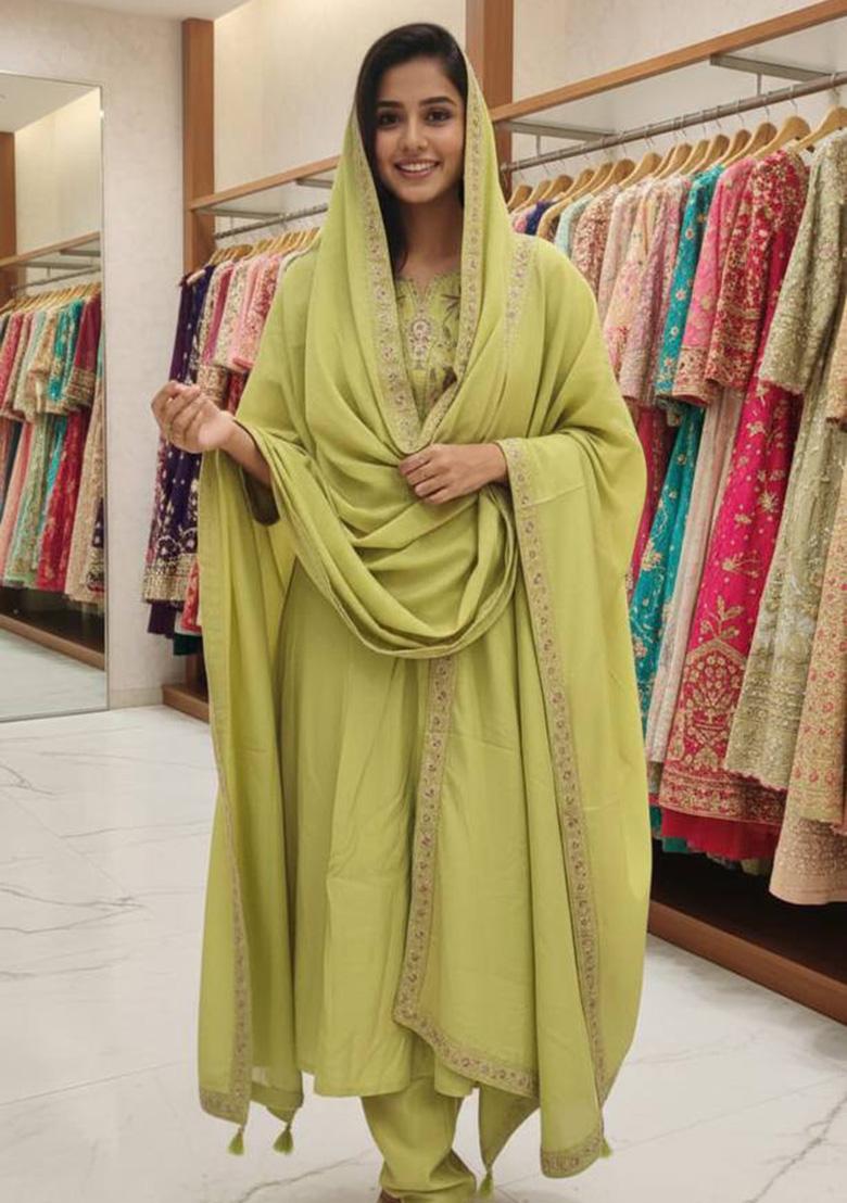 Pista Embroidery Silk Kurta Set - Indya