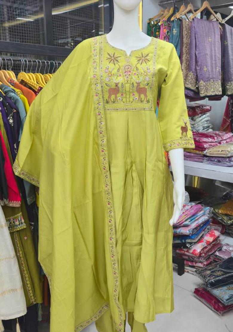 Pista Embroidery Silk Kurta Set - Indya