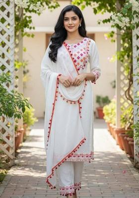White Embroidery Cotton Kurta Set