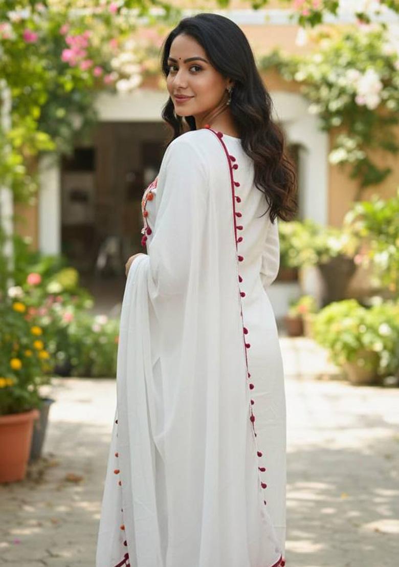 White Embroidery Cotton Kurta Set - Indya