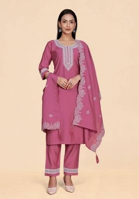 Pink Embroidery Silk Kurta Set