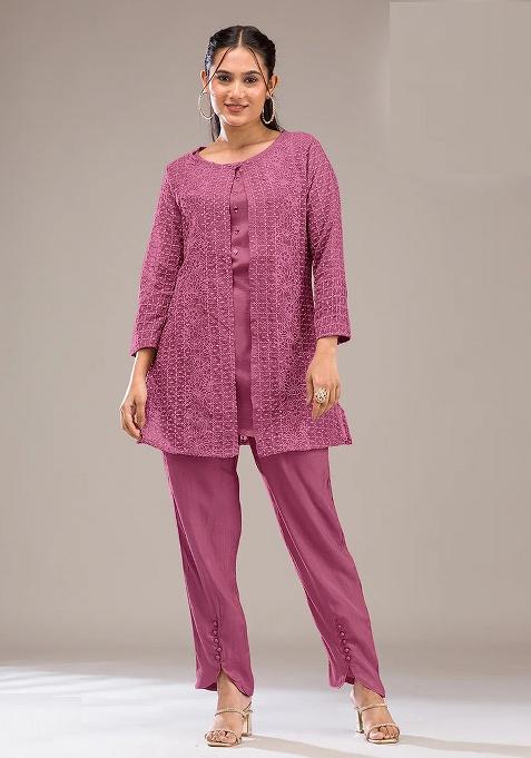 Pink Motif Georgette Kurta Set