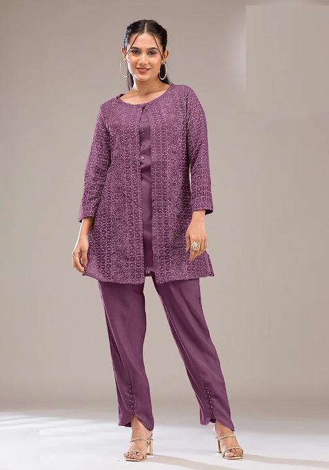 Purple Motif Georgette Kurta Set