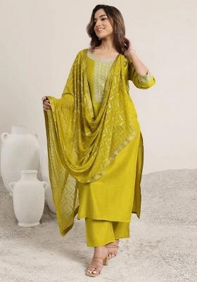 Pista Green Embroidery Rayon Kurta Set