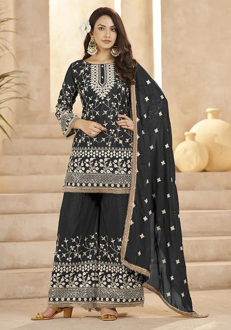 Black Sequence Georgette Kurta Set