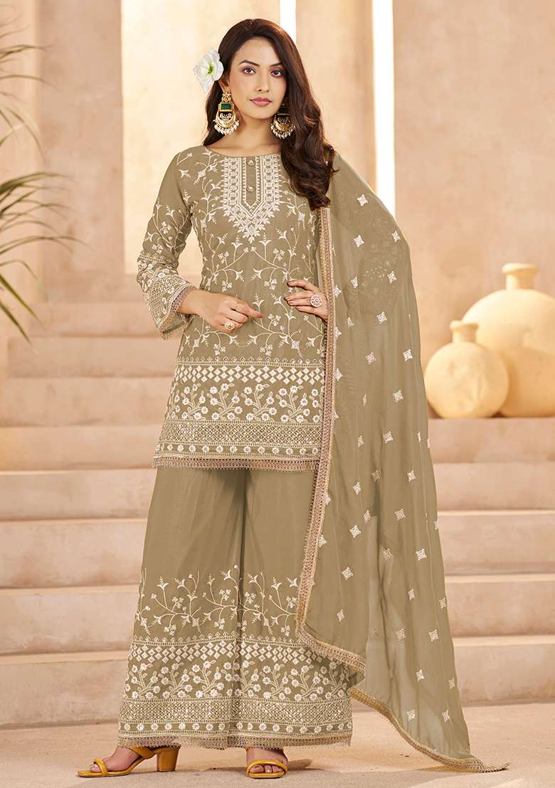 Chiku Chikankari Georgette Straight Kurta Set - Indya