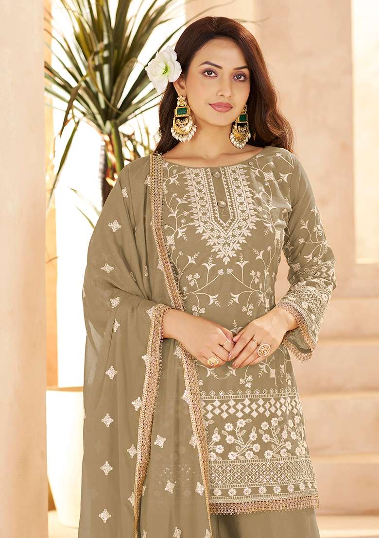 Chiku Chikankari Georgette Straight Kurta Set - Indya