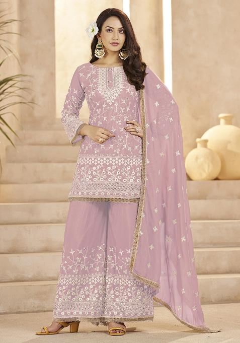 Onion Pink Sequence Georgette Kurta Set