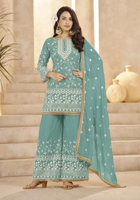 Aqua Blue Sequence Georgette Kurta Set