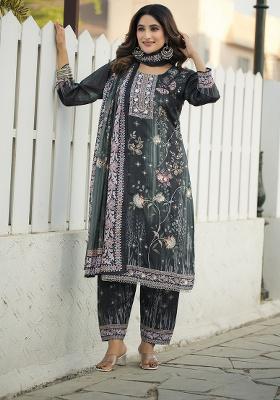 Black Printed Chinon Kurta Set