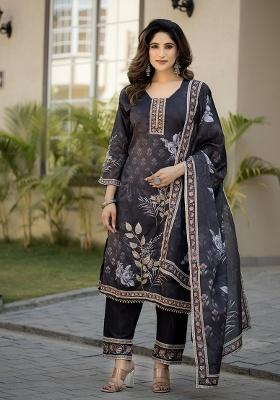 Black Printed Chinon Kurta Set