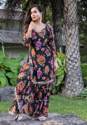 Black Embroidery Georgette Kurta Set