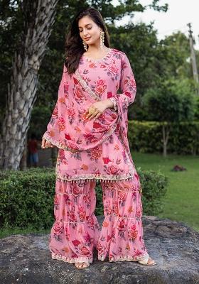 Pink Embroidery Georgette Kurta Set