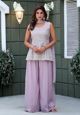 Lavender Embroidery Georgette Kurta Set