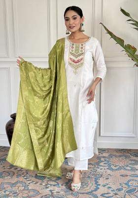 Green Embroidered Silk Kurta Set