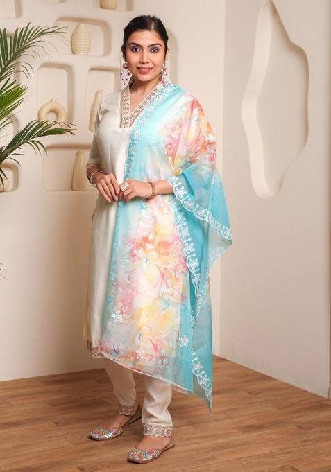 White Embroidered Chanderi Kurta Set