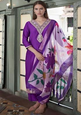 Wine Sequins Chinon Kurta Set