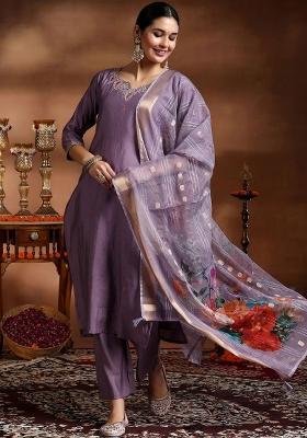 Mauve Sequins Chinon Kurta Set