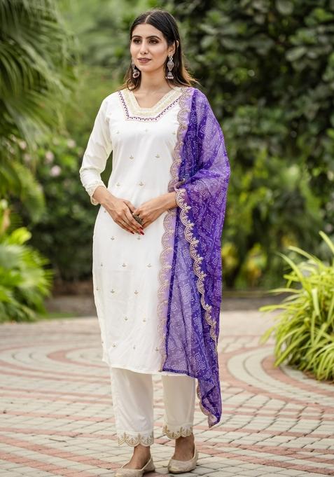 White Sequins Chinon Kurta Set