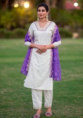 White Sequins Chinon Kurta Set