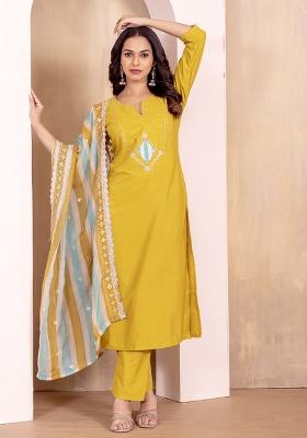 Yellow Sequins Chinon Kurta Set