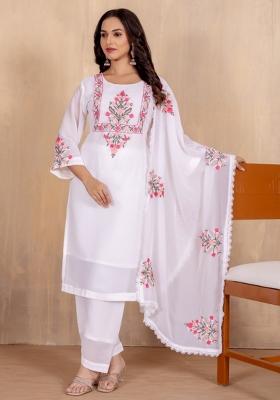 White Sequins Chinon Kurta Set