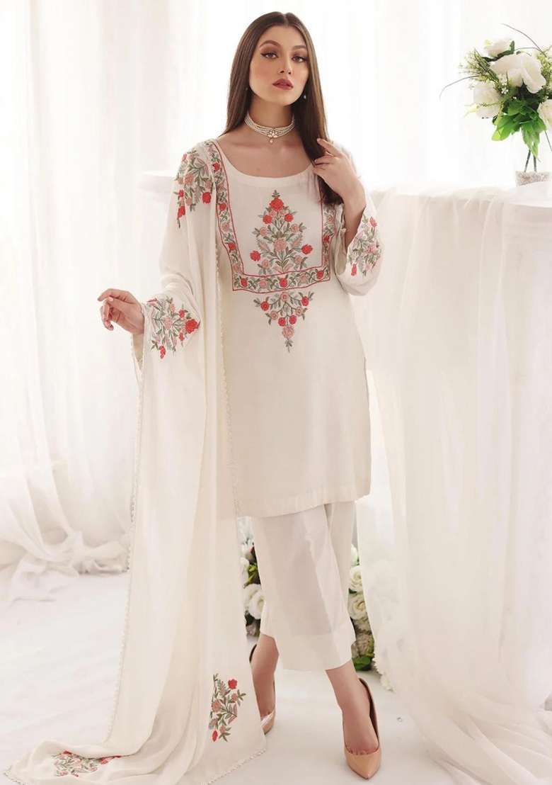 White Sequins Chinon Kurta Set - Indya