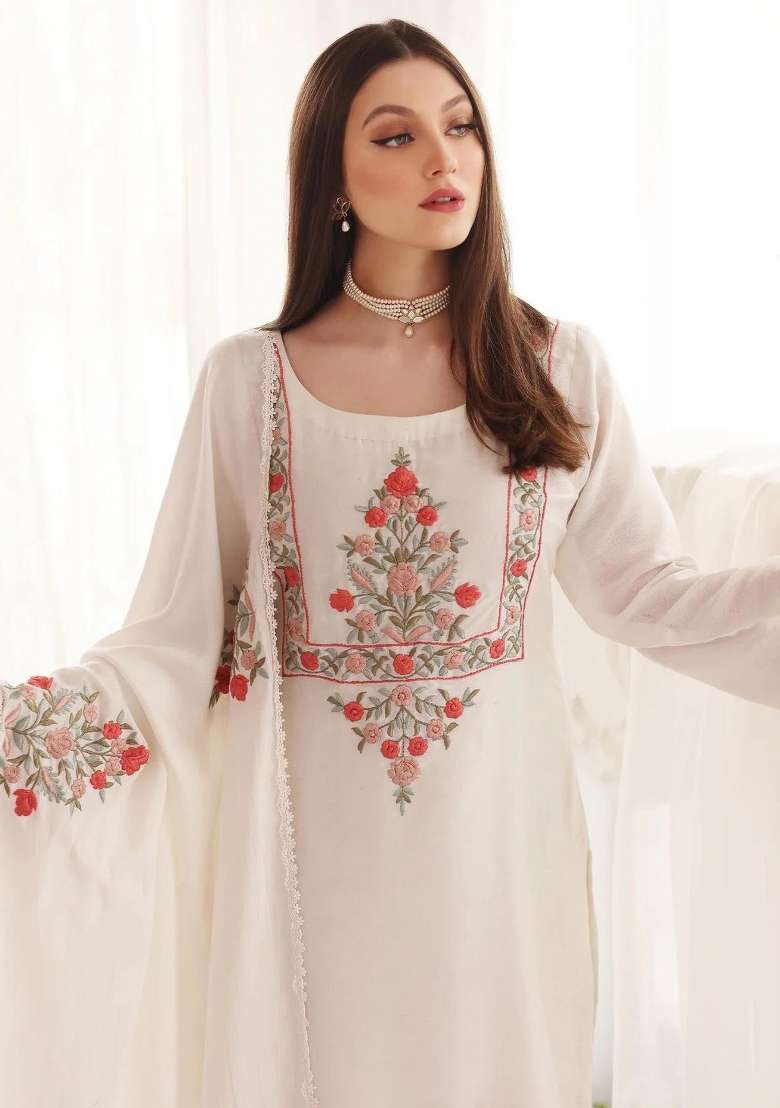 White Sequins Chinon Kurta Set - Indya