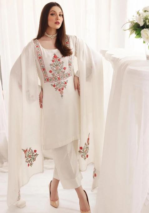 White Sequins Chinon Kurta Set