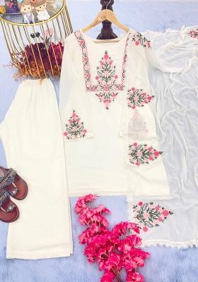 White Sequins Chinon Kurta Set
