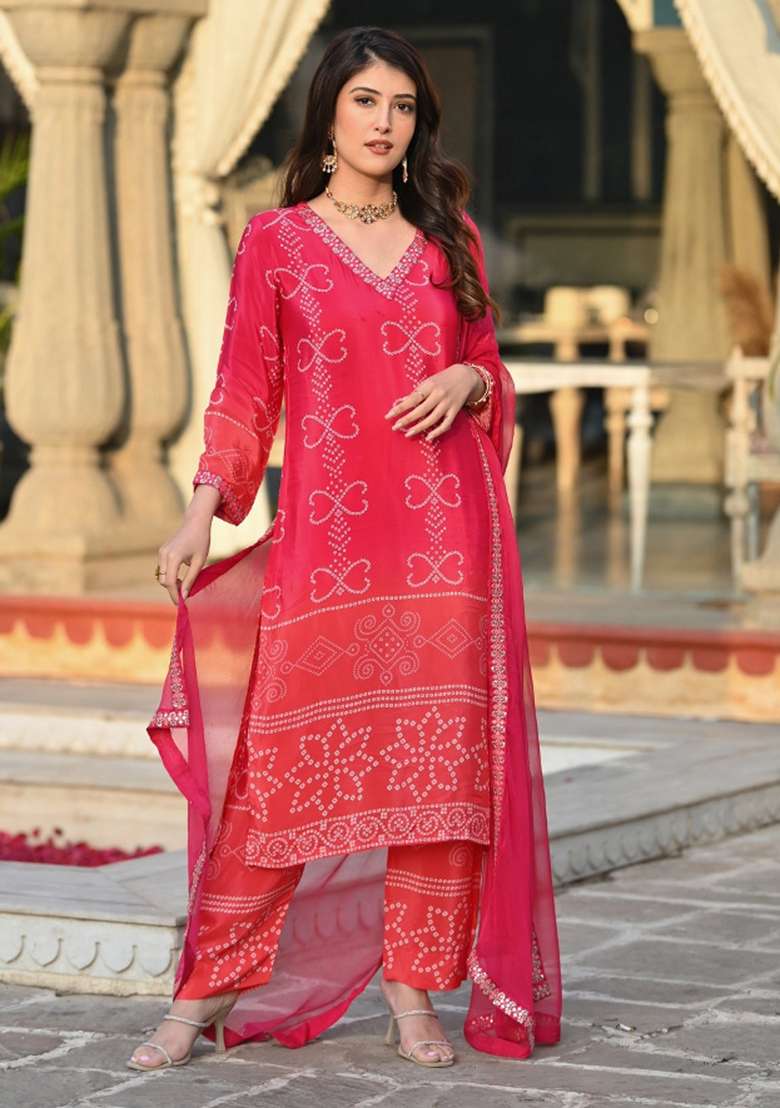 Peach Sequins Chinon Kurta Set - Indya