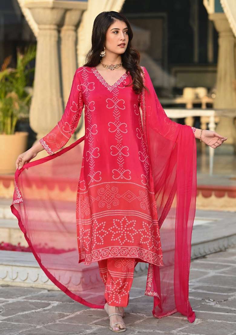 Peach Sequins Chinon Kurta Set - Indya