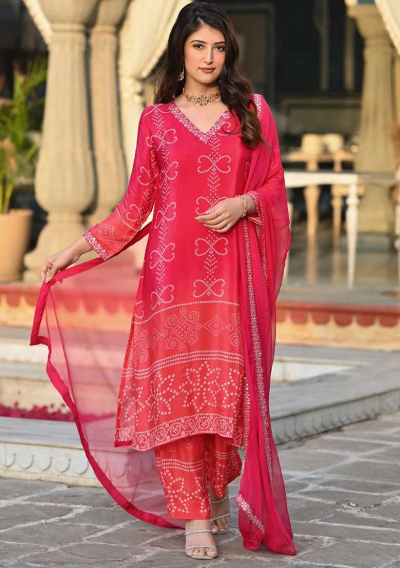Peach Sequins Chinon Kurta Set - Indya