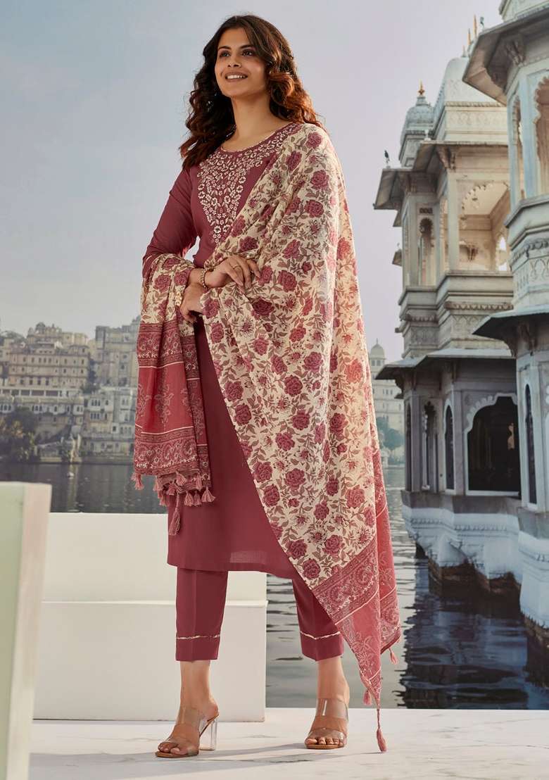 Brown Sequins Chinon Kurta Set - Indya