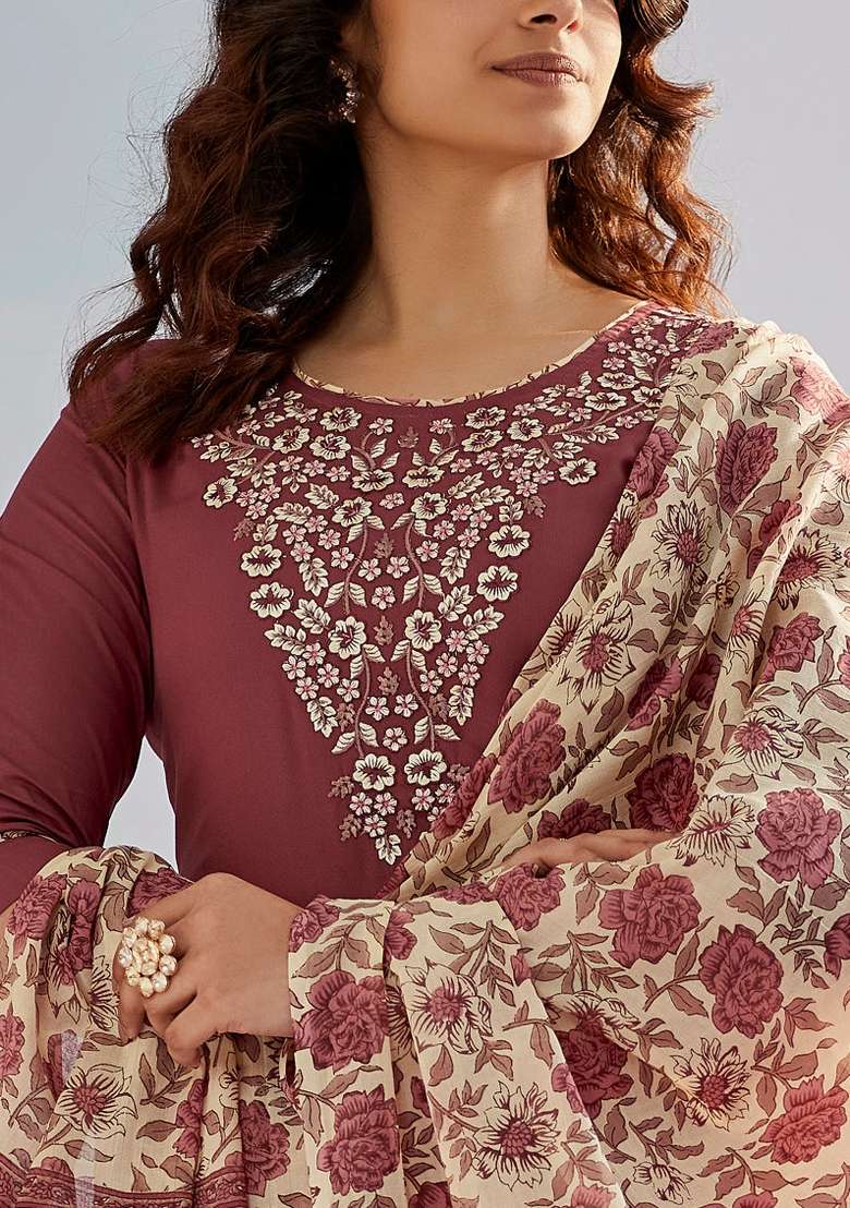 Brown Sequins Chinon Kurta Set - Indya